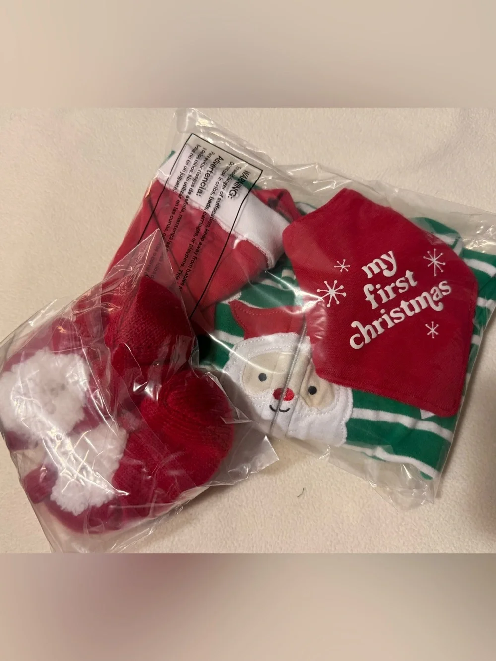 Green White Red Carter’s Christmas Santa Stripe Sleep N Play Bundle sz 6m